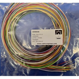 Molex Pre-crimped Molex MicroFit 3.0 set: 20-Pos./ 2-rij Receptacle Housing met 20x 2m. 0,35mm2 kabel met contacten gekrompen
