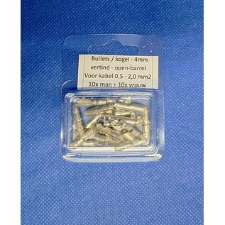 Cable-Engineer.com Kogel kabelschoen 4mm - man + vrouw - open-barrel aansluiting voor draad van  0,5 t/m 2,0 mm2 - 20st.