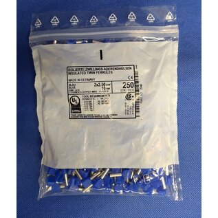 Cable-Engineer.com Twin Adereindhuls - Voor kabel 2x 2,5 mm2 - lengte 10mm - Kleur Blauw - Per 250 stuks