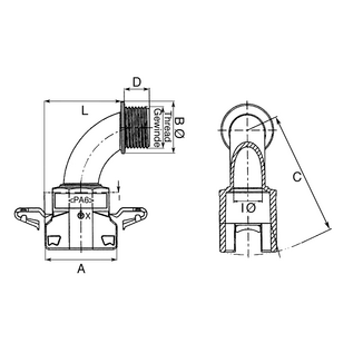 Schlemmer / Delfingen Schlemmer SEM-FAST buisverbinding met 90° bocht voor NW50 en M63 schroefdraad - 3805236