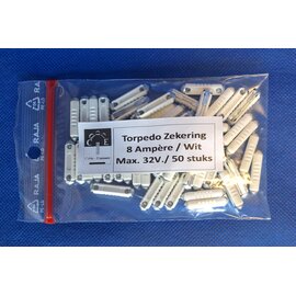 Cable-Engineer 8A. Torpedo  zekeringen  - 32Volt - Wit - 50 stuks