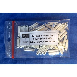 Cable-Engineer Torpedo Zekeringen / Ceramicoto - 8 Ampère  / 32 Volt - Wit - 50 stuks