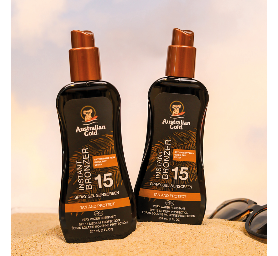 Lot avantageux : 2 × Spray Gel SPF 15 avec bronzant