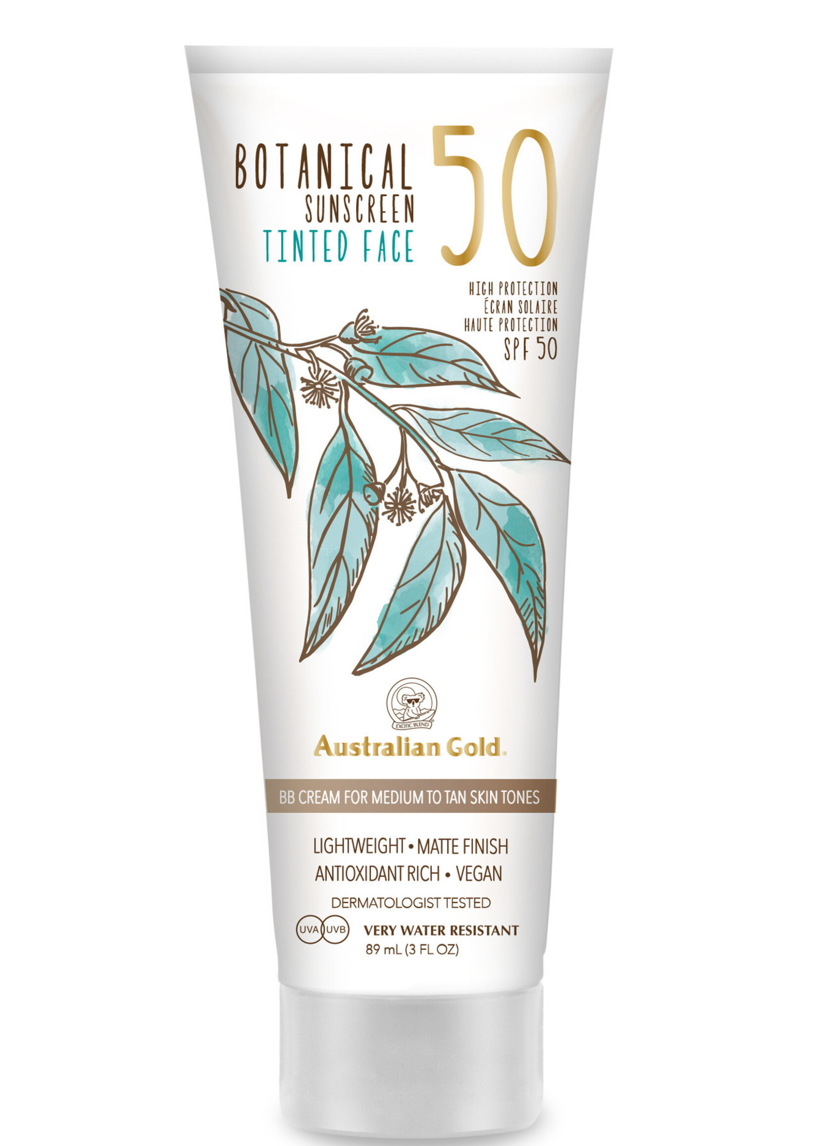 Australian Gold SPF 50 Botanical Tinted Face - Medium-Tan - Zonnebrandcrème