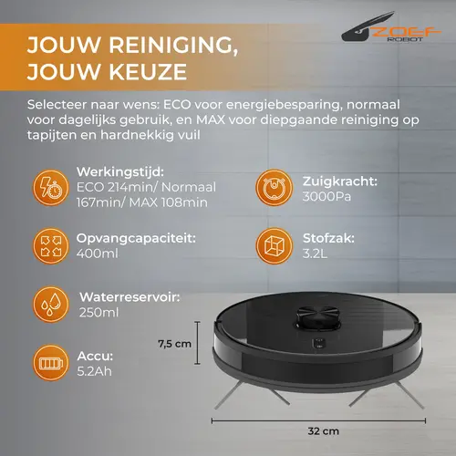 Zoef Robot Zoef Robotstofzuiger Arie met dweilfunctie en afzuigunit