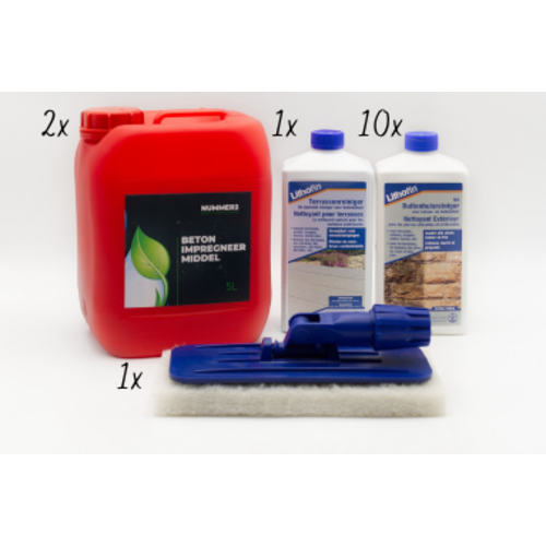 Reinigings- en beschermset 100 m² Betonnen terras