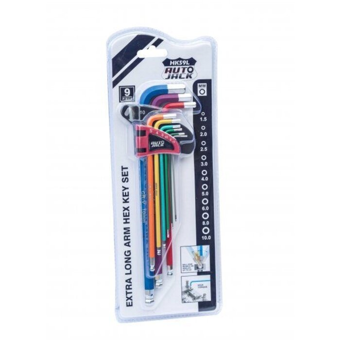 Autojack HKS9L Long Ball-End Hex Key Set Color-Coded