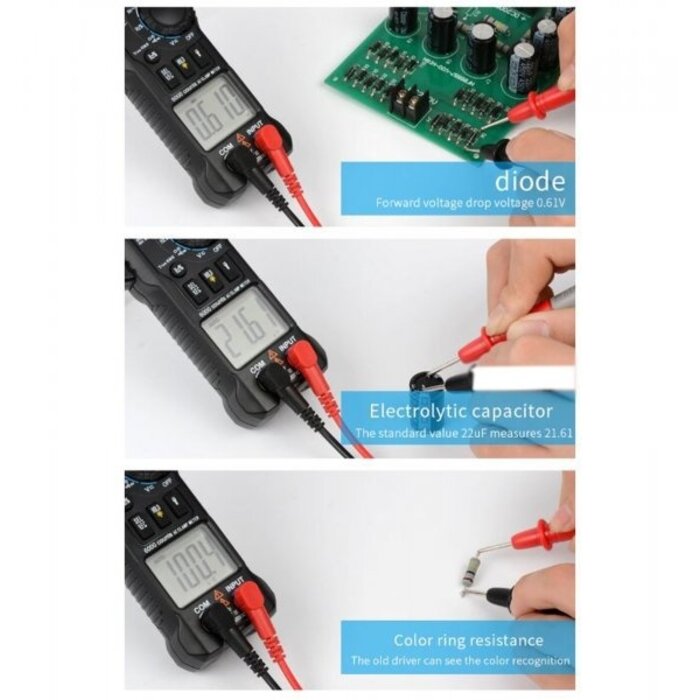 Autojack DCM600 Digital Clamp Meter AC/DC Current Voltage Multimeter Temp Tester Flashlight