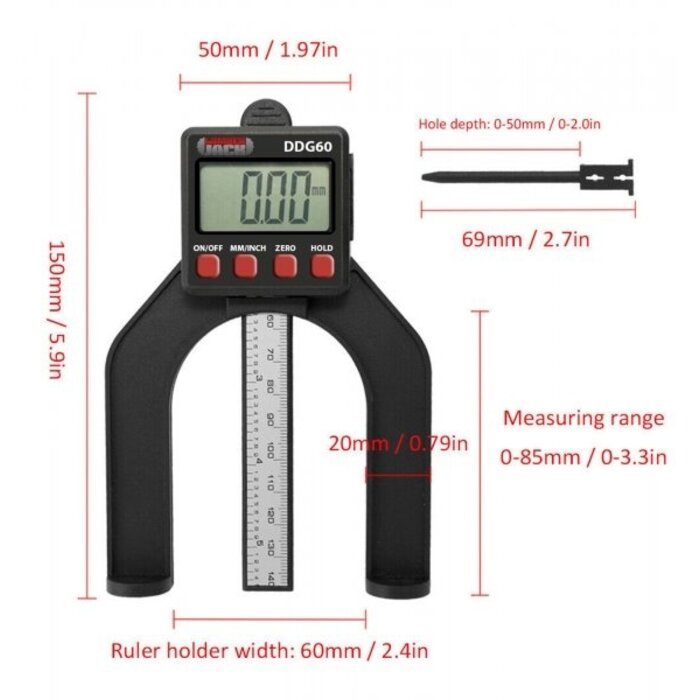 Lumberjack DDG60 LCD Digital Height Depth Gauge Electronic Caliper Magnetic Ruler Tool 0- 85mm
