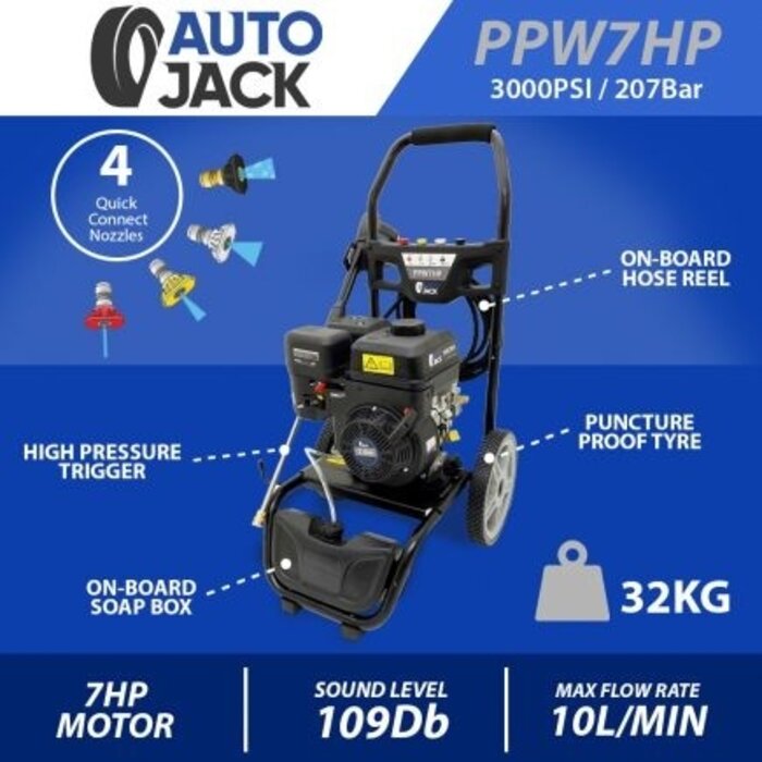 Autojack 7HP Petrol Pressure Washer 207Bar - PPW7hp