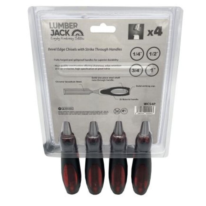 Lumberjack 4 Piece Chisel Set Bevel Edge With Strike Through Cap