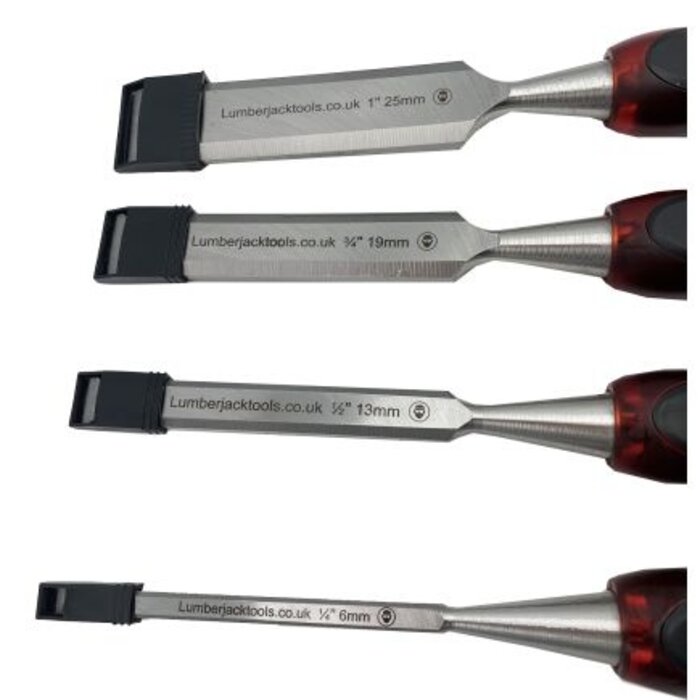 Lumberjack 4 Piece Chisel Set Bevel Edge With Strike Through Cap