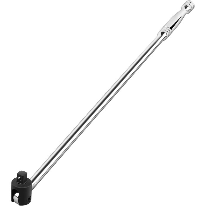 Autojack 750 mm 1/2" vierkante aandrijving wringstaaf met flexibele knokkel, zwaar uitgevoerd chroom-vanadiumstaal, zilverkleurig