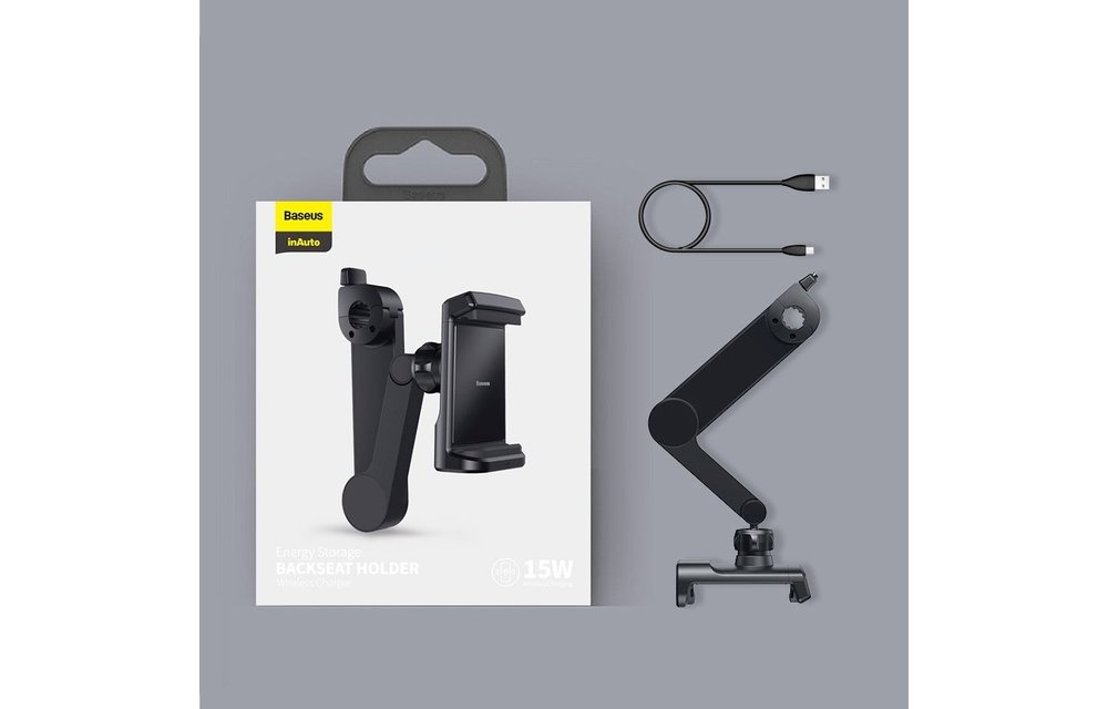 BASEUS: Telefoonhouder + Draadloos opladen en LED (15W) Explore - Zwart