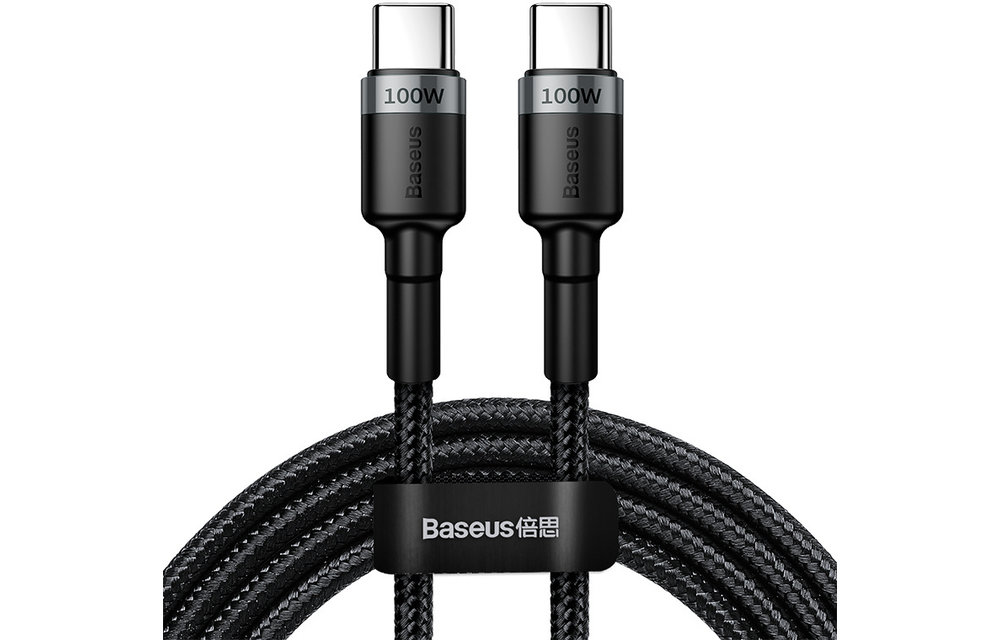 BASEUS: Cafule USB-C Kabel naar USB-C 2 meter (gewoven - velcro bandje) - Zwart/Grijs