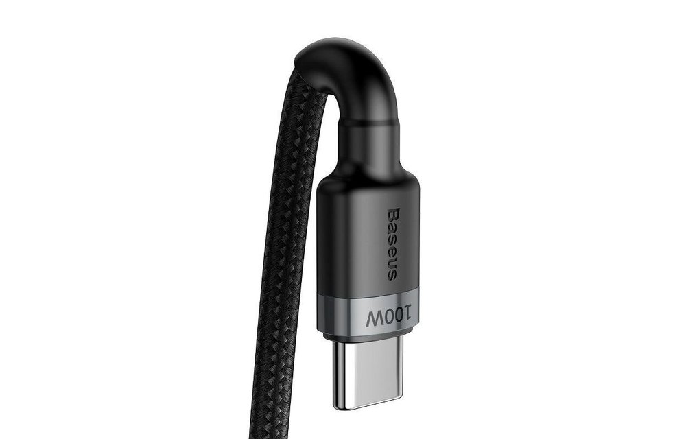 BASEUS: Cafule USB-C Kabel naar USB-C 2 meter (gewoven - velcro bandje) - Zwart/Grijs