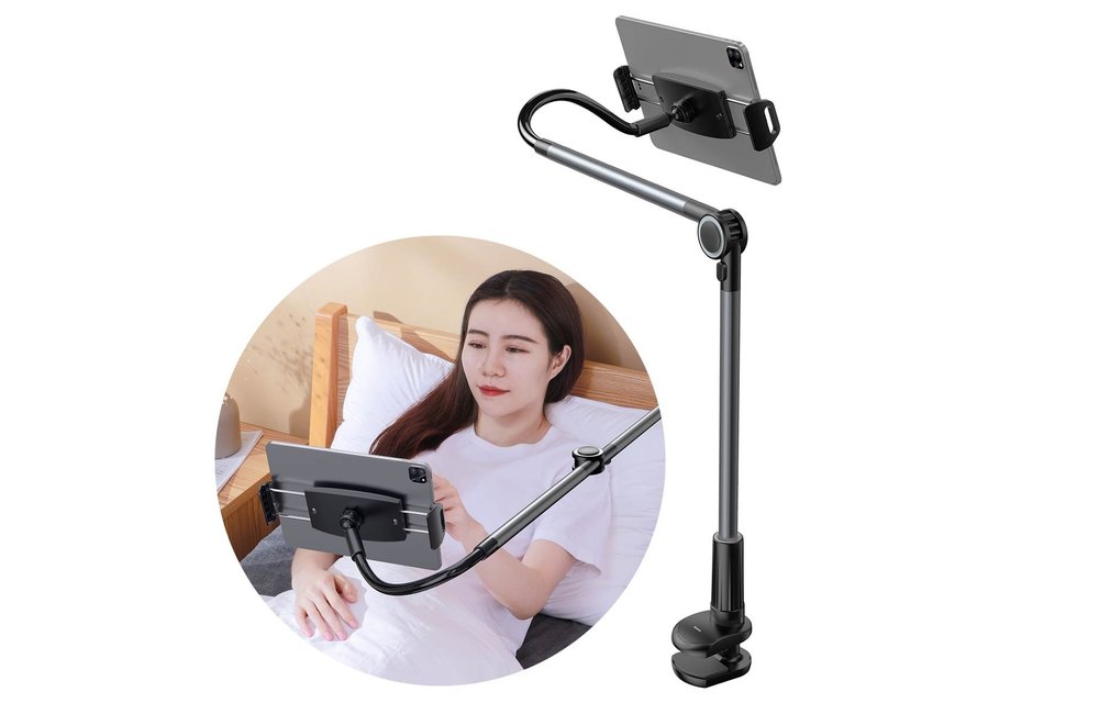 BASEUS: Universele tablet houder geschikt voor bureau, tafel en bed - Donker grijs
