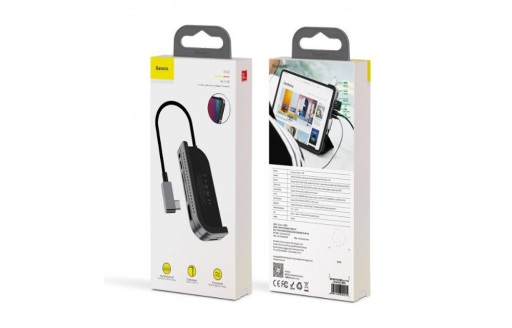 BASEUS: 6 in 1 Hub Multifunctionele Type-C naar 4K HD/ USB 3.0/ SD/Micro SD/ USB C PD/ 3.5mm Audio Jack voor iPad Pro / Air