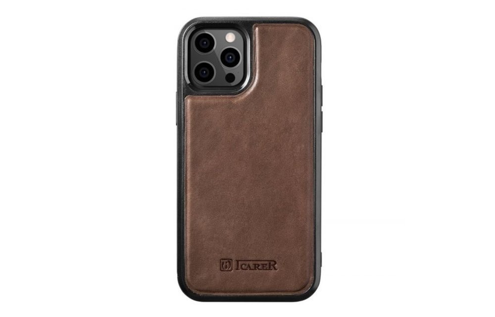 iCARER: Lederen Hoesje - Bruin voor iPhone 12 Pro Max