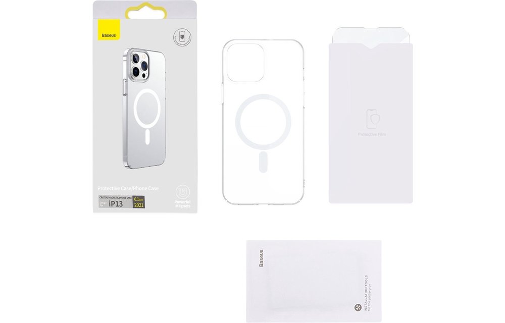 BASEUS: Magnetisch Hoesje (Crystal Case/Magsafe) + Screenprotector voor iPhone 13