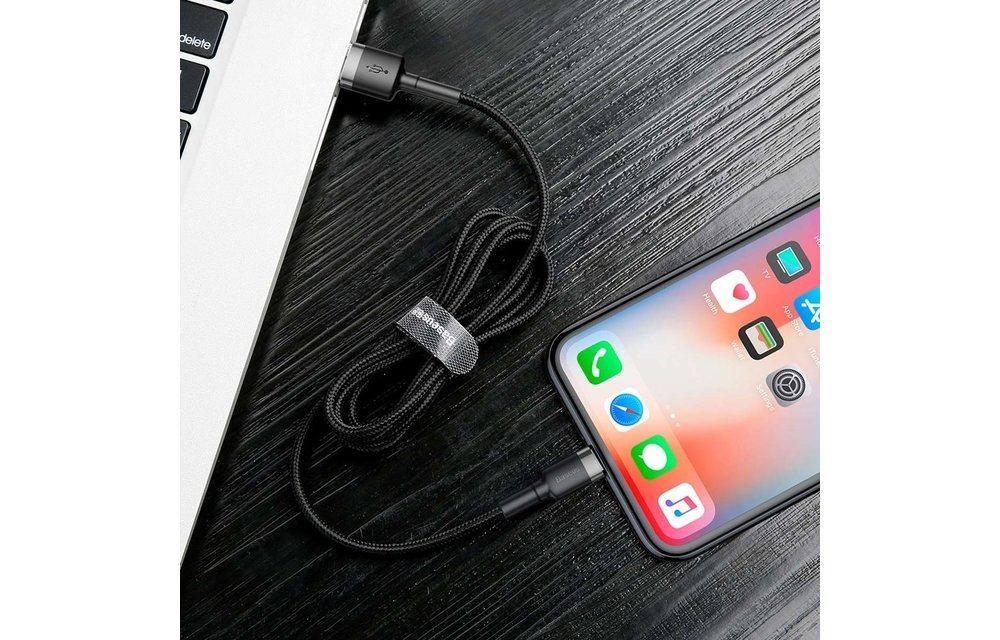 BASEUS: USB naar Lightning kabel 0.5M - geweven nylon - Zwart/Grijs