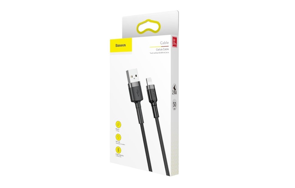 BASEUS: USB naar Lightning kabel 0.5M - geweven nylon - Zwart/Grijs