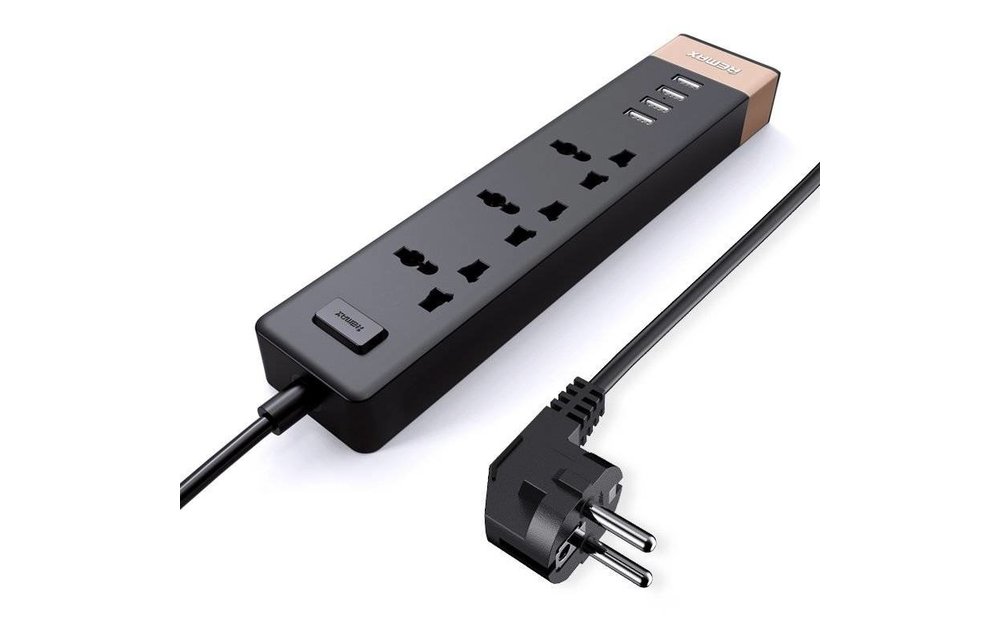 REMAX: Stekkerdoos 4x USB Poort en 3x stopcontacten (RU-S2) - Zwart