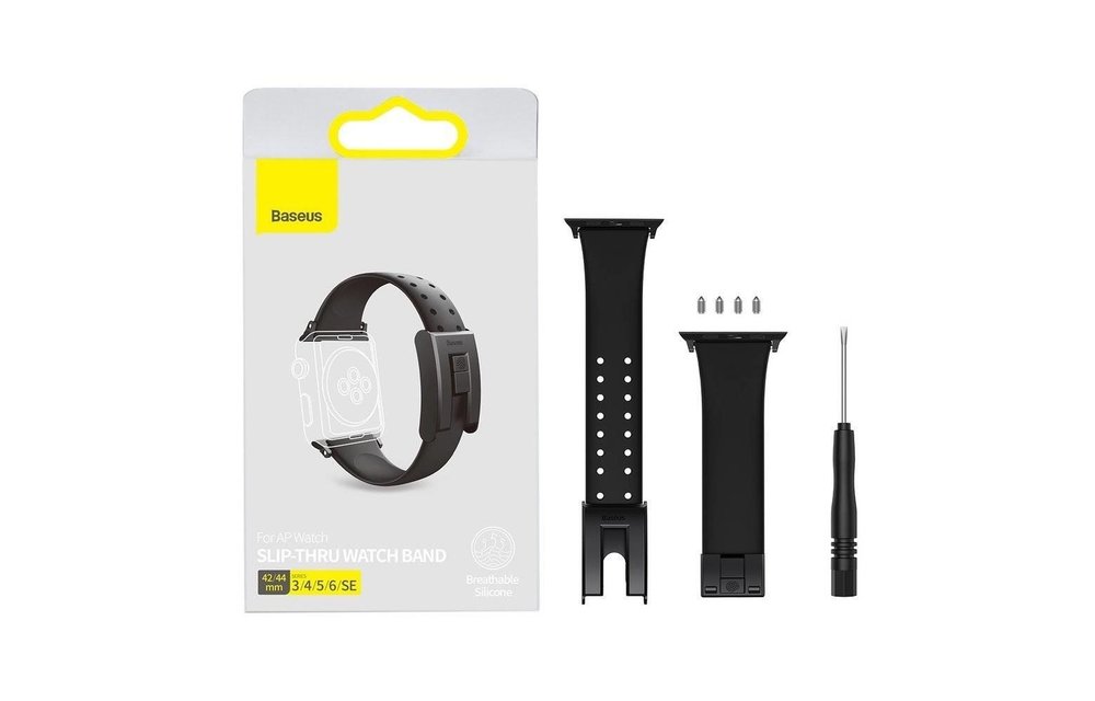 BASEUS: Siliconen Bandje - Zwart voor Watch Series 3/4/5/6/SE - 42mm / 44mm