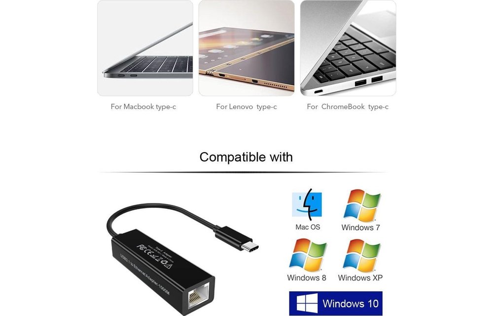 CHOETECH: USB-C zu Gigabit Ethernet adapter - 13cm - Schwarz