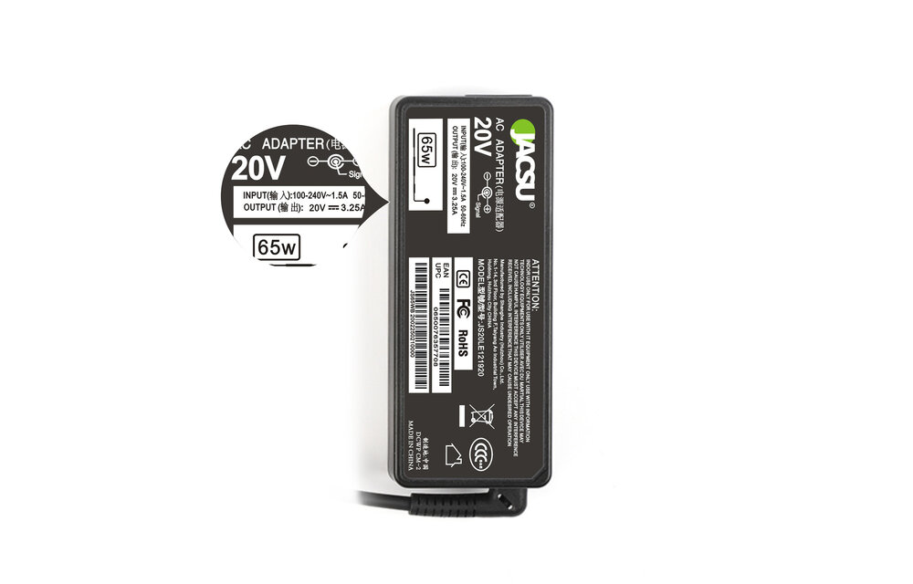 JACSU laptop adapter 20V 3.25A (7.9X5.5) voor Lenovo