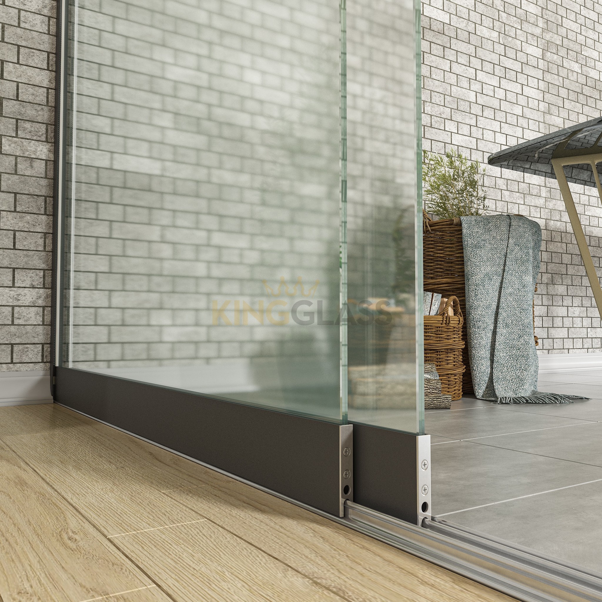 3-Rail Glazen Schuifwand Antraciet tot 2000 mm breed (2x 1030mm glas) | KingGlass afbeelding