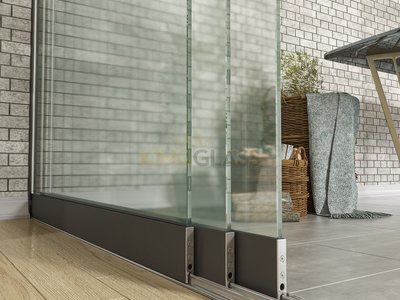 3-Rail Glazen Schuifwand van 2900 mm breed (3x 980mm glas)