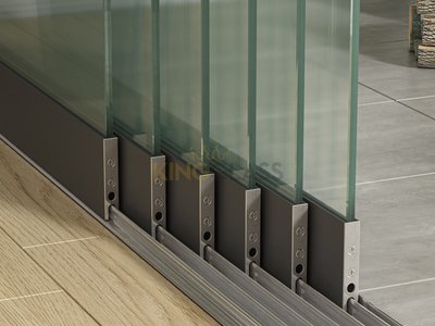 6-Rail Glazen Schuifwand Antraciet tot 5300 mm breed (6x 900mm glas)