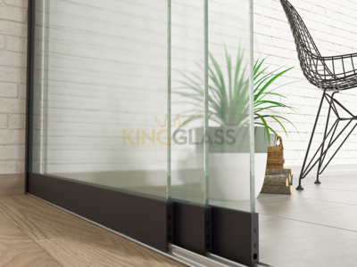 3-Rail Glazen Schuifwand Zwart tot 2900 mm breed (3x 980mm glas)