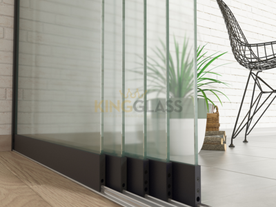 5-Rail Glazen Schuifwand Zwart tot 5000 mm breed (5x 1030mm glas)