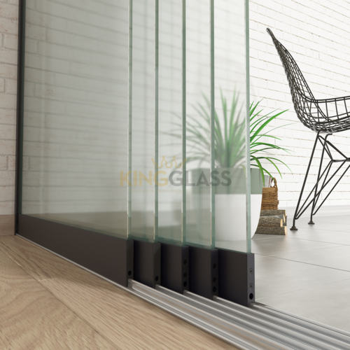 5-Rail Glazen Schuifwand Zwart van 5000 mm breed (5x 1030mm glas)