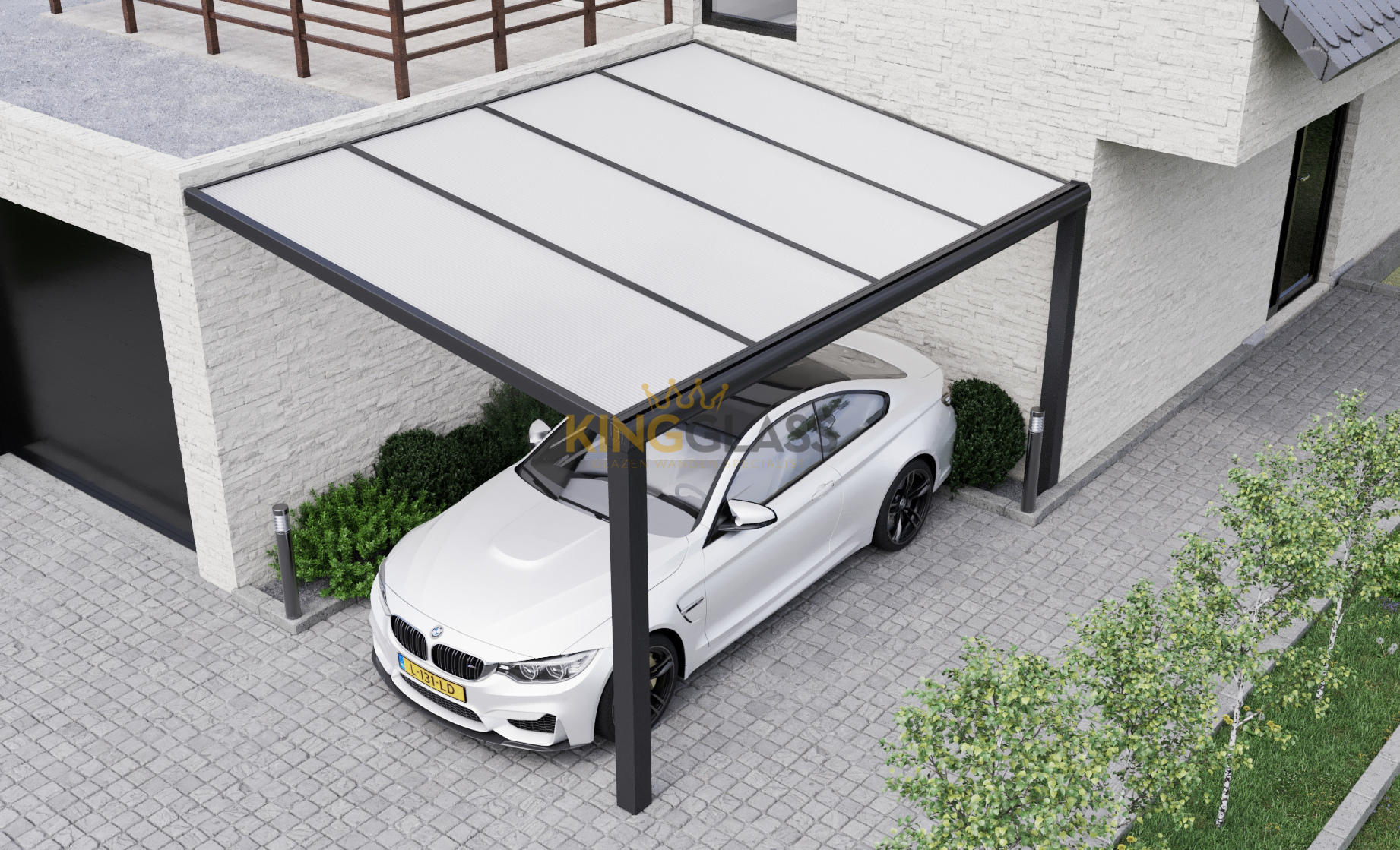 Carport 3 x 2,5 meter - Modern - Antraciet - Polycarbonaat Dak - KingGlass - Aluminium afbeelding