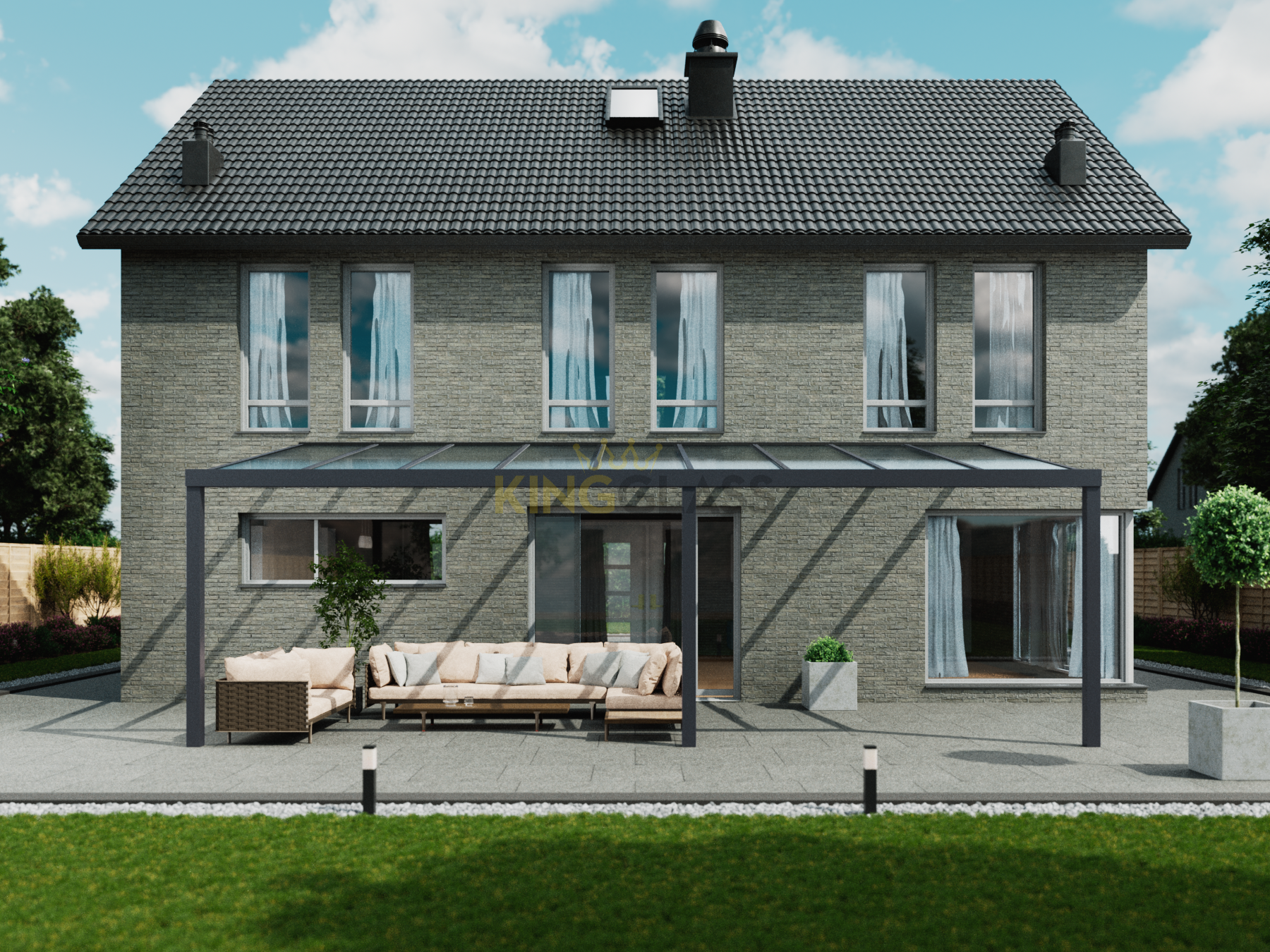 Veranda | Polycarbonaat | Antraciet | 9.06 x 4 meter | Heavy duty | Poly line | Terrasoverkapping | Serre | Aluminium afbeelding