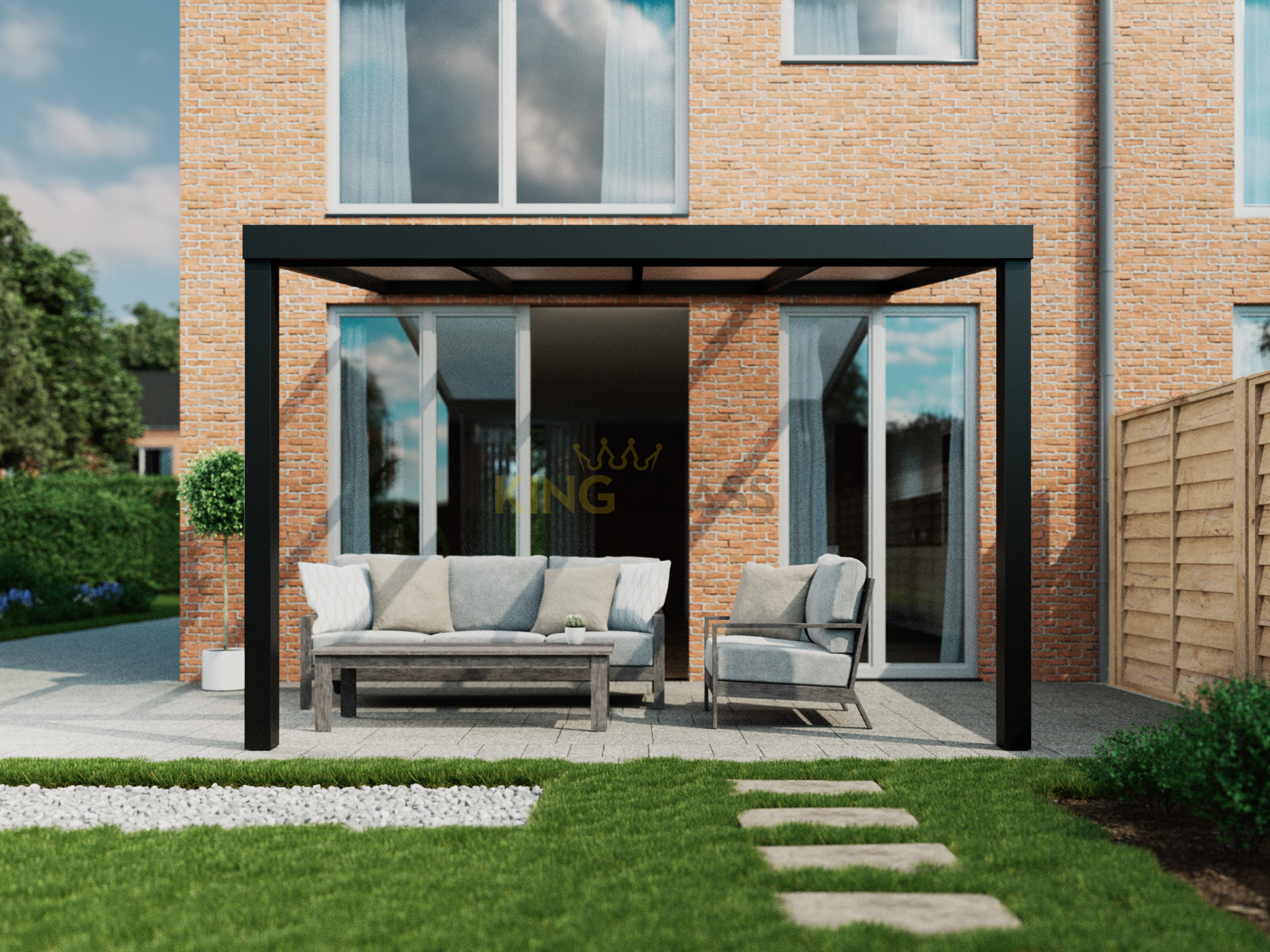 Terrasoverkapping  4 x 2,5 meter - Modern - Zwart - Polycarbonaat Dak - KingGlass - Aluminium afbeelding