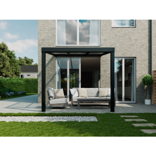 Terrasoverkapping in zwart van 3,06 x 2,5 meter