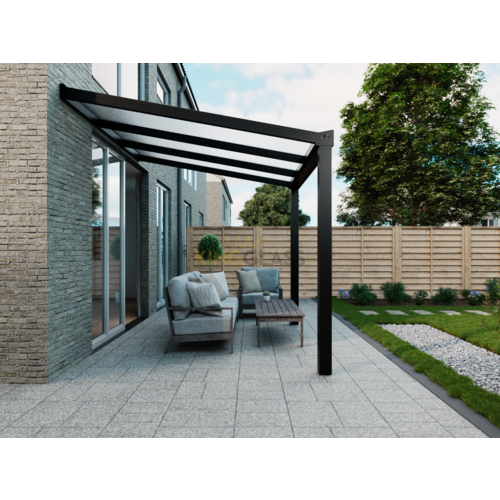 Terrasoverkapping in zwart van 3,06 x 2,5 meter