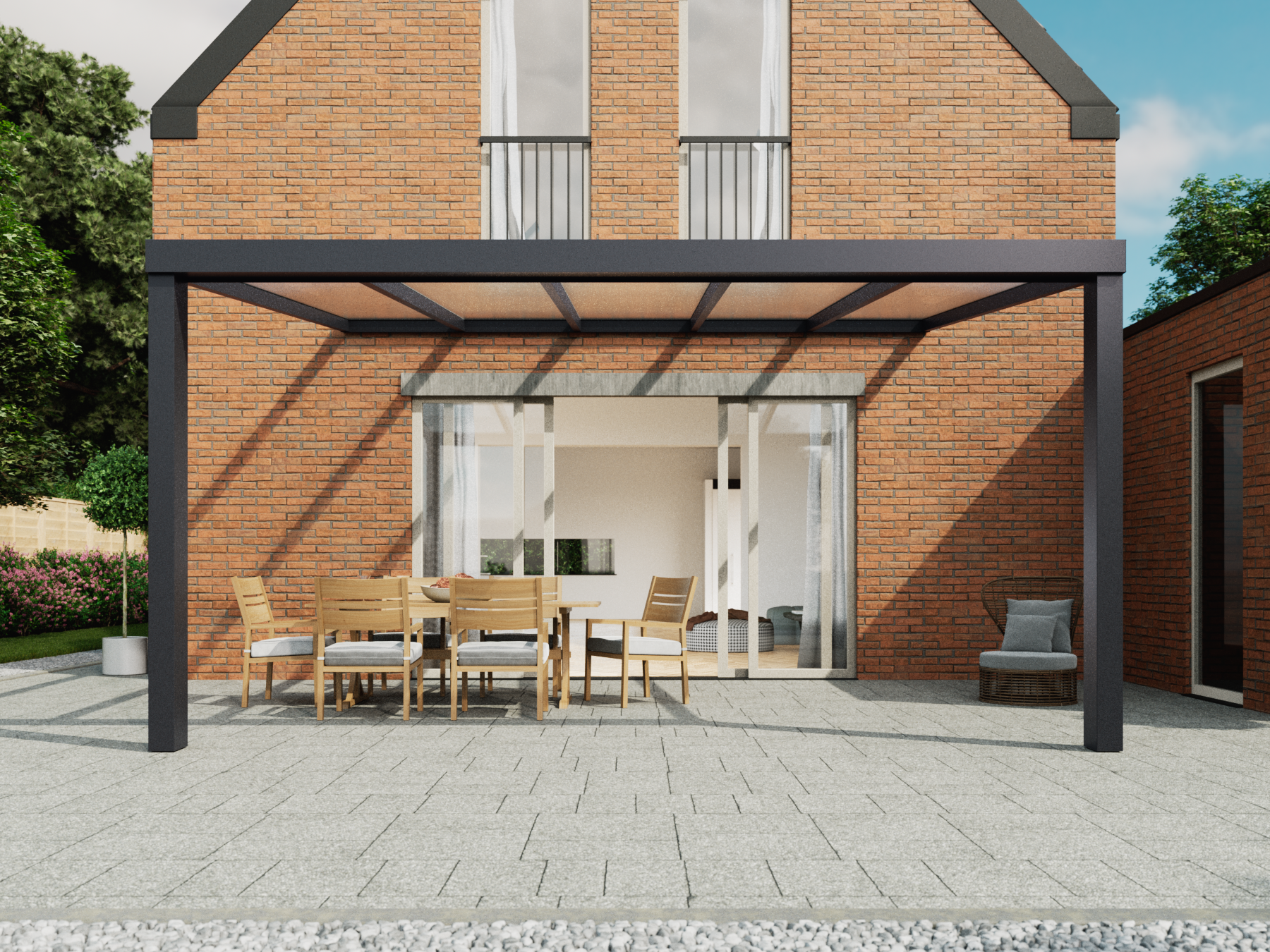 Terrasoverkapping 5 x 3,5 meter - Modern - Antraciet - Polycarbonaat Dak - KingGlass - Aluminium afbeelding