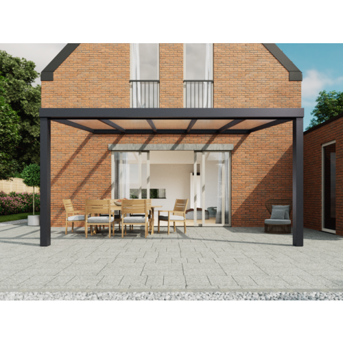 Terrasoverkapping in antraciet van 5,06 x 3 meter