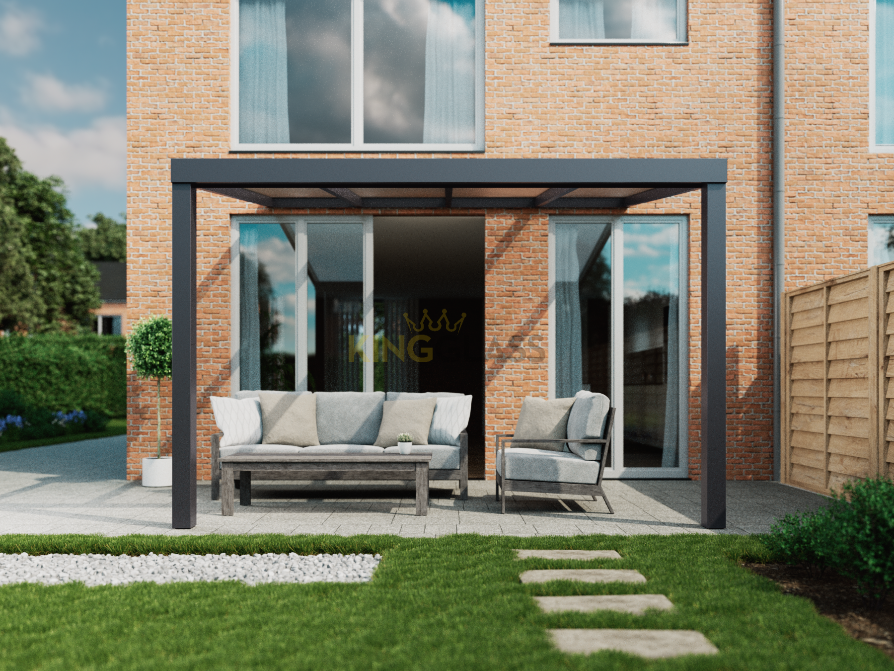 Terrasoverkapping  4 x 2,5 meter - Modern - Antraciet - Polycarbonaat Dak - KingGlass - Aluminium afbeelding