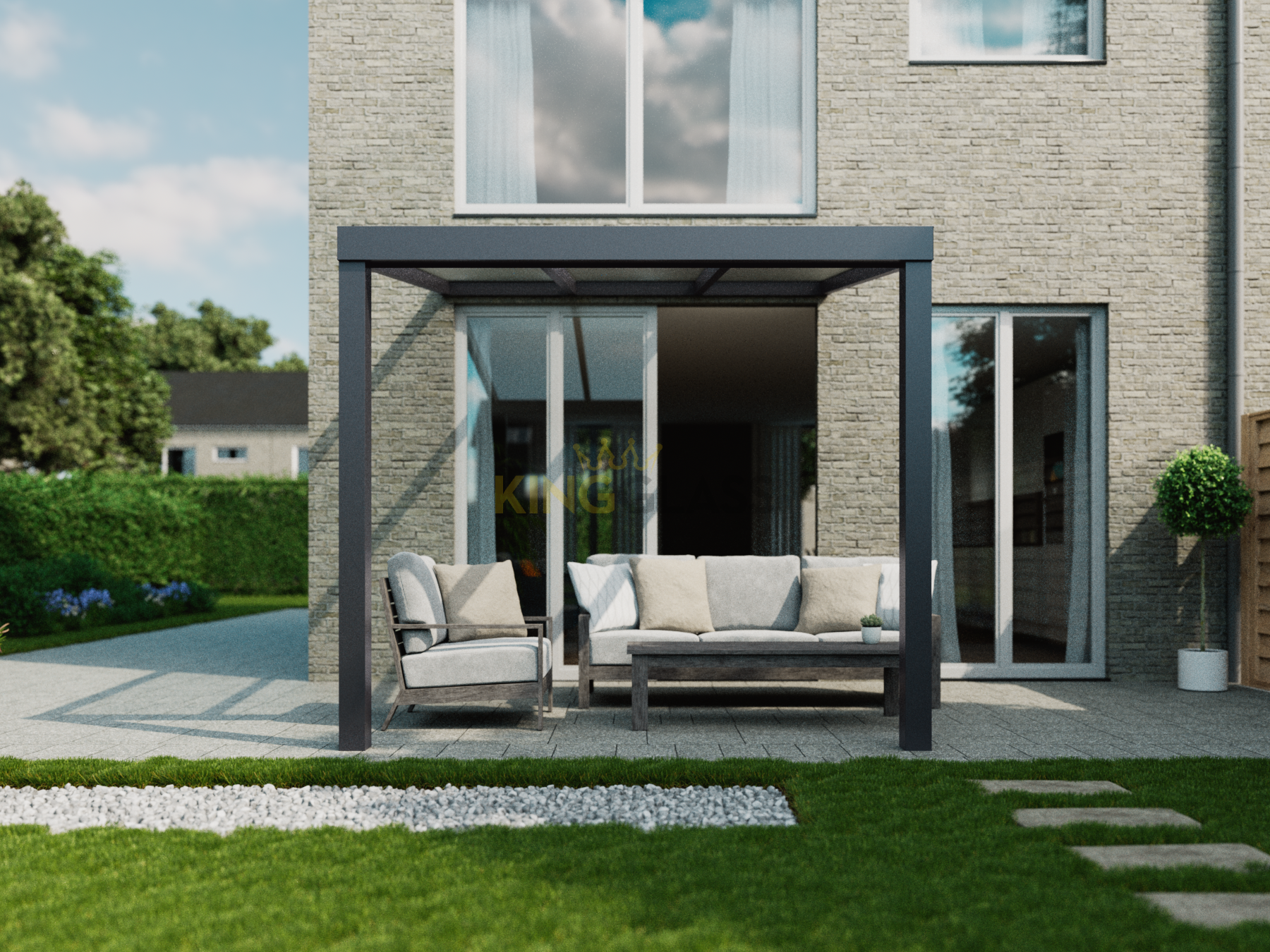 Terrasoverkapping 3 x 3 meter - Modern - Antraciet - Polycarbonaat Dak - KingGlass - Aluminium afbeelding