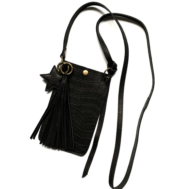 Miami XR phonebag, black leather, croco print