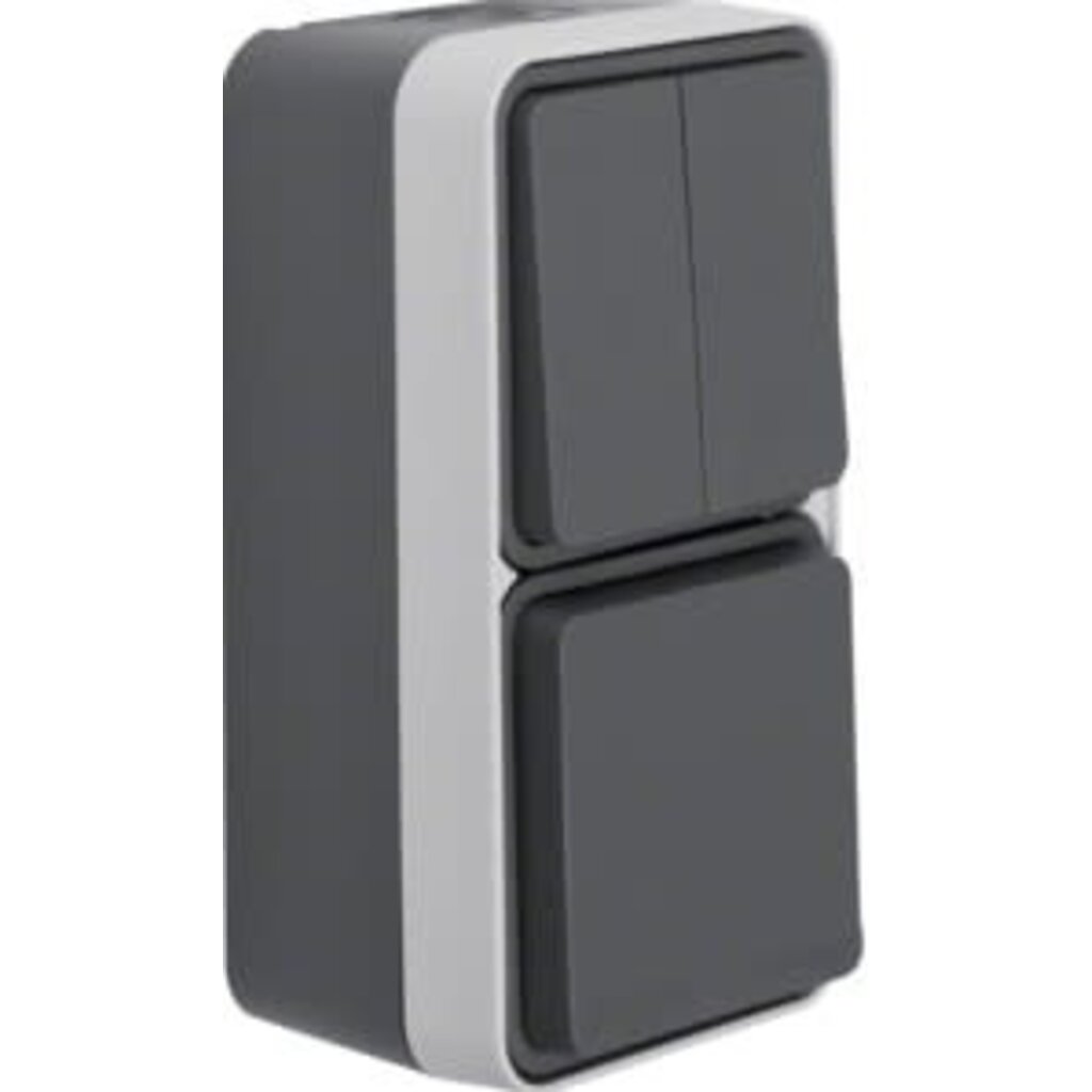 Combi contactdoos+ serieschak. Met behuizing grijs IP55