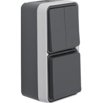 Combi contactdoos+ serieschak. Met behuizing grijs IP55