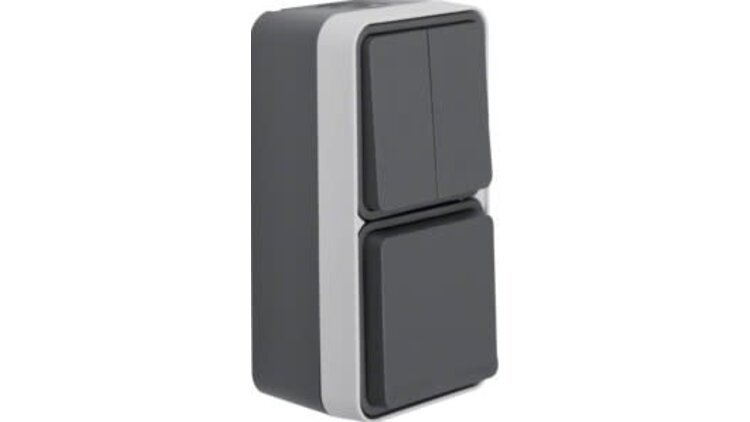 Combi contactdoos+ serieschak. Met behuizing grijs IP55
