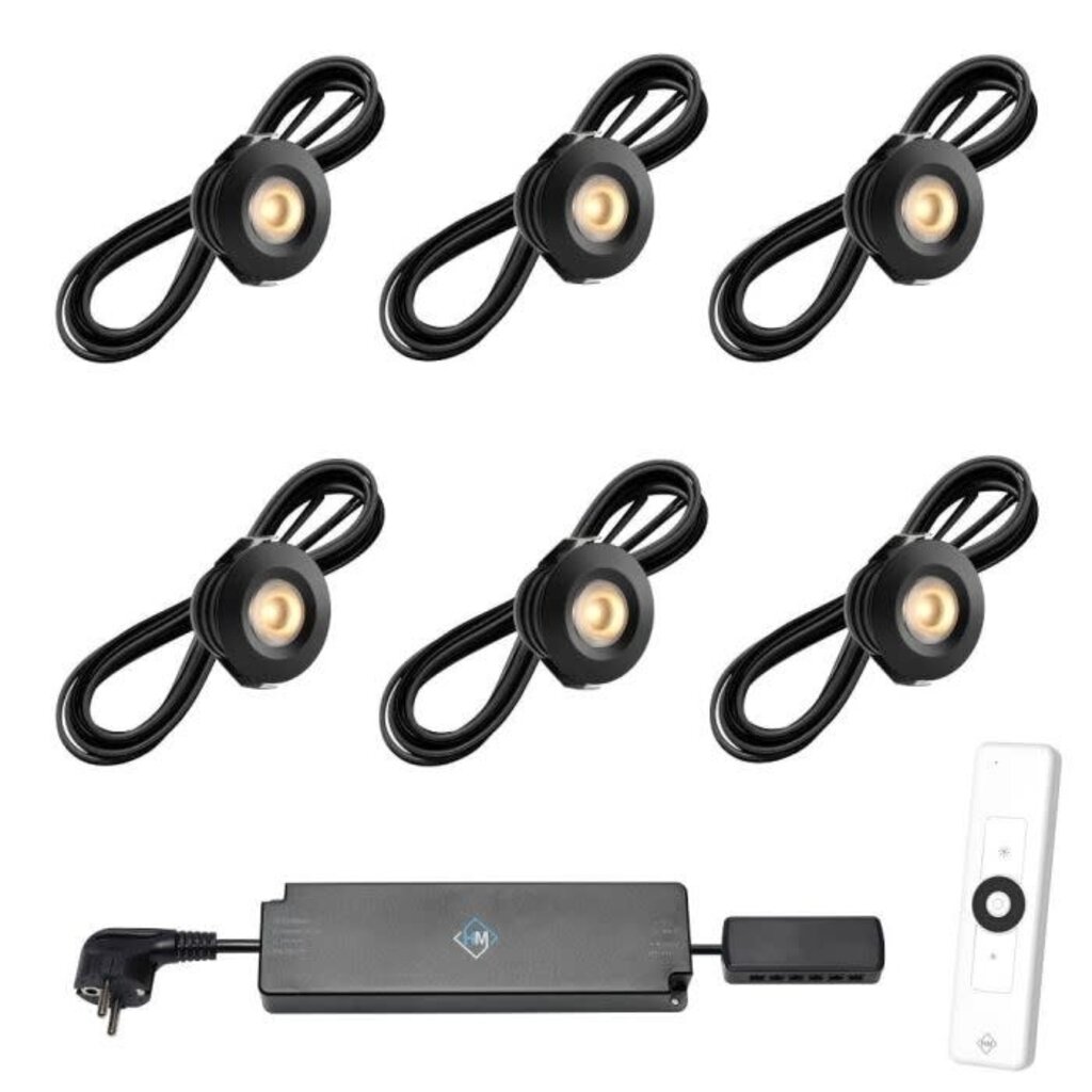 Veranda Inbouwspot PALS zwart, warm wit set  6 stuks